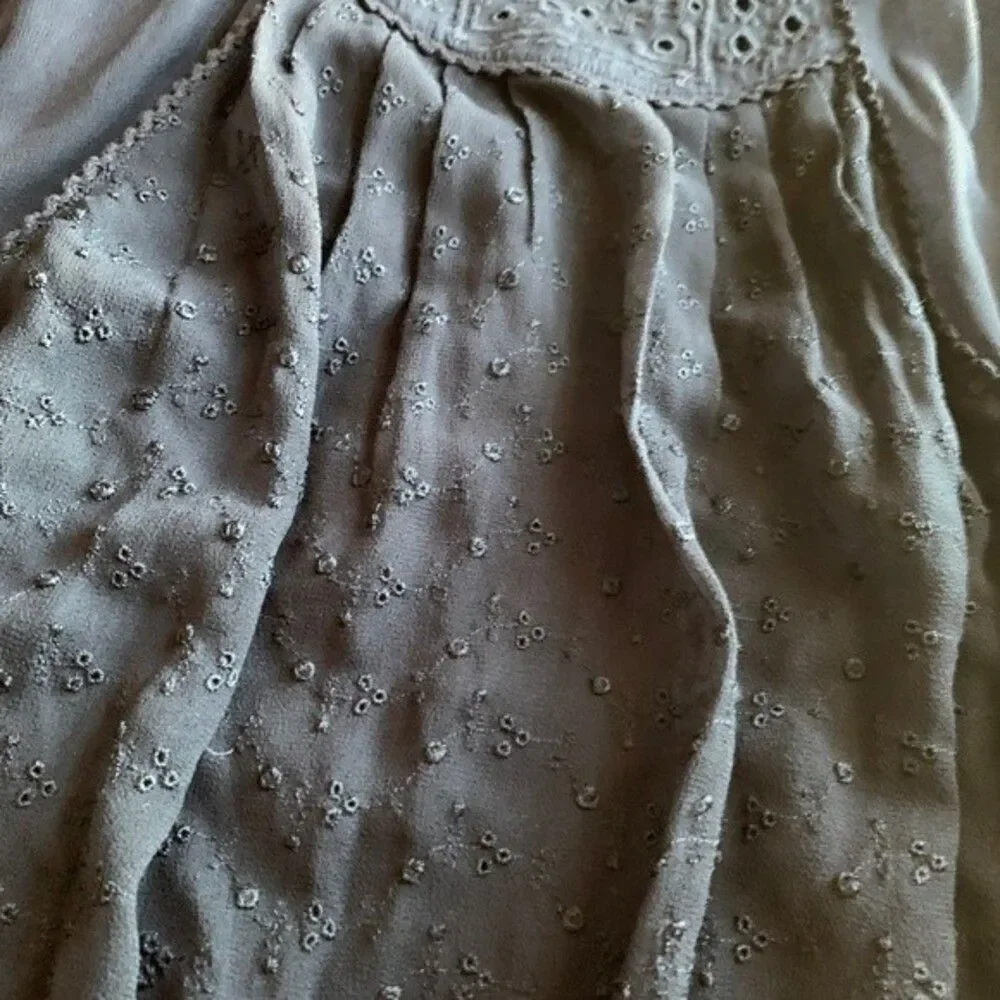 Free People Black Sheer Embroidered Lacy Short Batwing Sleeve Top Size S
